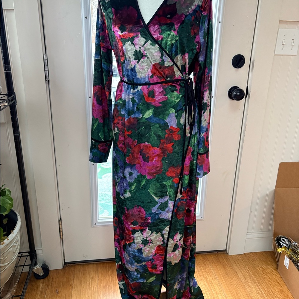 Zara black label Velvet Floral Wrap Maxi Dress in Green and Multicolor